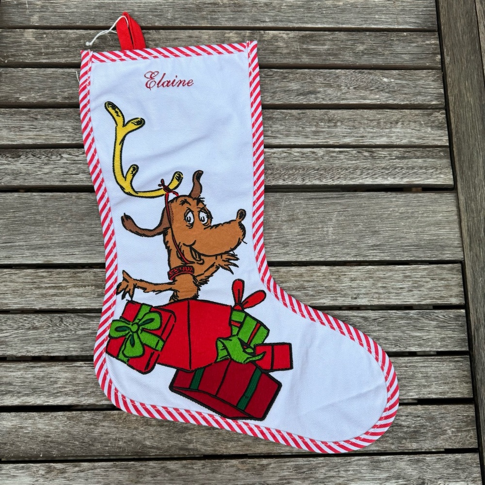 Williams Sonoma Dr. Seuss’s The Grinch Max Christmas Stocking 12”x13” Monogram